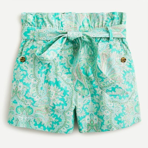J. Crew Pants - 💚 NEW J. Crew Paper-bag Shorts in Aqua Ratti Pendant Paisley 16